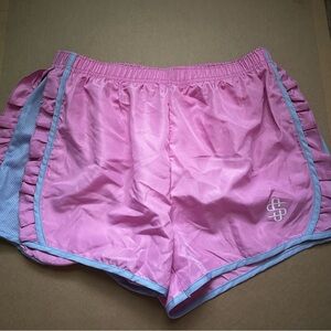 Simply Southern Pink Athletic Shorts with Blue Trim
